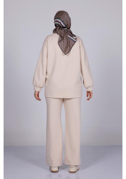 Kadın Oversize Polar Doku Ikili Takım – Rahat Kesim – Bej modelleri
