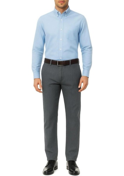 Rahat Kesim Klasik Likralı Pamuklu Erkek Baba Füme Keten Pantolon