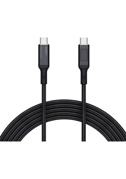çınar ticaret aukey cb-mcc102-bk 100w naylon örgülü 5a 480mbps type-c type-c lcd ekranlı kablo 1.8mt
