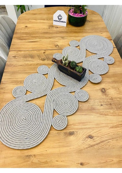 Jüt, Hasır,sarmal Model, Dekoratif Masa Örtüsü, Runner 40X110 Cm, Sehpa Örtüsü, Bohem Tarzı