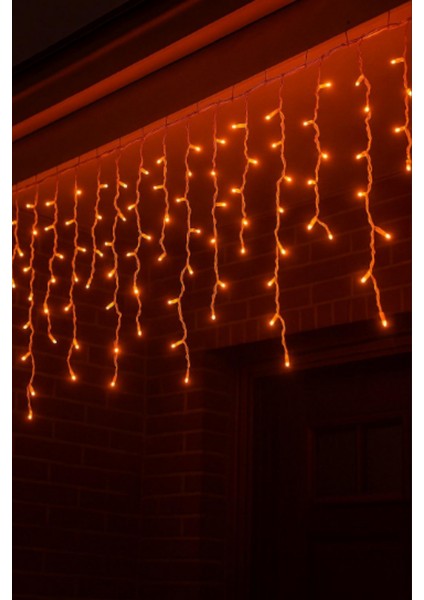 2 Metre Saçak LED 144 Ledli 16 Saçaklı Eklenebilir IP65 Dış Mekan Sarı (Amber) Dekoratif LED Işık Yılbaşı Süsü