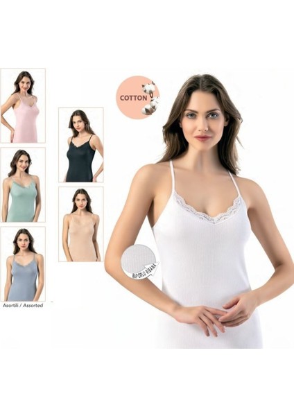 Kadın Pamuklu Ip Askılı Dantel Detaylı Esnek Atlet – Yumuşak Casual Iç Giyim