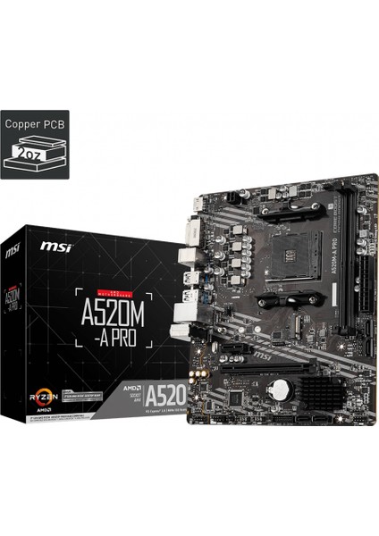 çınar ticaret msı a520m-a pro ddr4 4600mhz 1xhdmı 1xdvı 1xm.2 usb 3.2 matx am4 (amd am4 5000/4000 /3000 serisi ıle uyumlu)