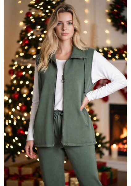 Kadın Büyük Beden Yaka Ip Detaylı Çift Cepli Fermuarlı Uzun Pamuk Yelek fiyatları