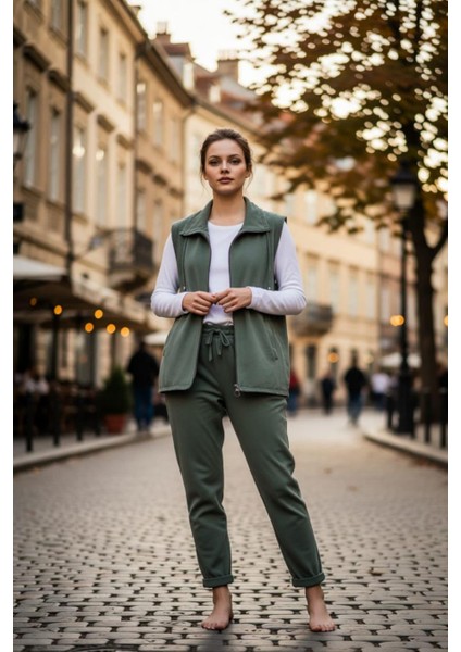 Kadın Büyük Beden Yaka Ip Detaylı Çift Cepli Fermuarlı Uzun Pamuk Yelek modelleri