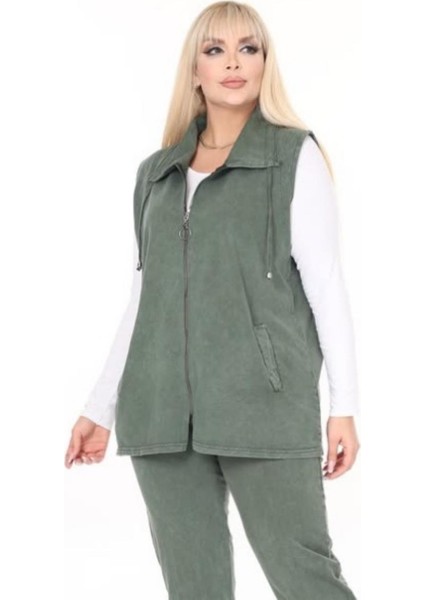 Kadın Büyük Beden Yaka Ip Detaylı Çift Cepli Fermuarlı Uzun Pamuk Yelek fırsatları
