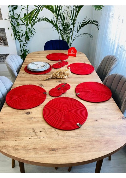 Jüt Hasır Amerikan Servis Supla ve Bardak Altı 12 Parça