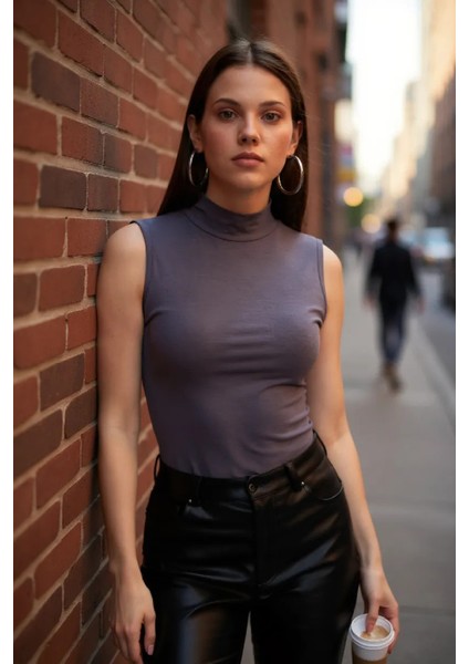 çınar ticaret kadın antrasit gri kolsuz balıkçı yaka basic bluz modelleri