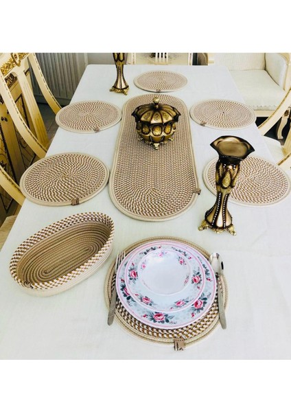 Amerikan Servis Jüt Hasır Sunum Takımı Runner Ekmeklik 8 Parça fiyatları