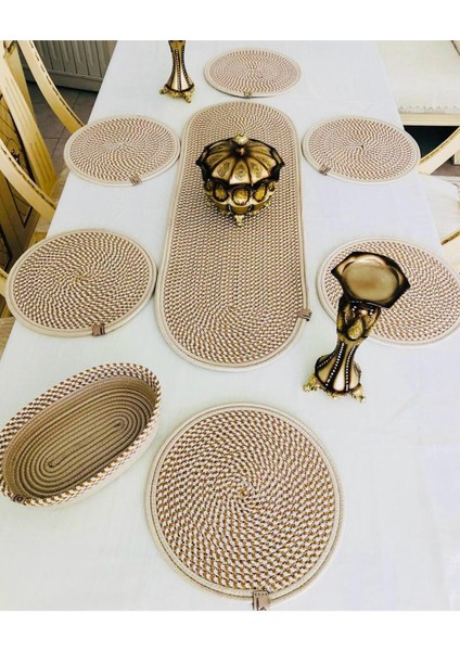 Amerikan Servis Jüt Hasır Sunum Takımı Runner Ekmeklik 8 Parça modelleri