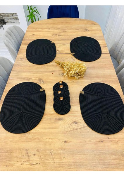 Jüt Hasır Amerikan Servis Oval Supla ve Bardaklık 8 Li