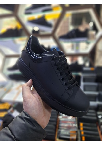 Siyah Mat Deri Su Geçirmez Comfort Mevsimlik-Kışlık Erkek Sneaker ayakkabı modelleri