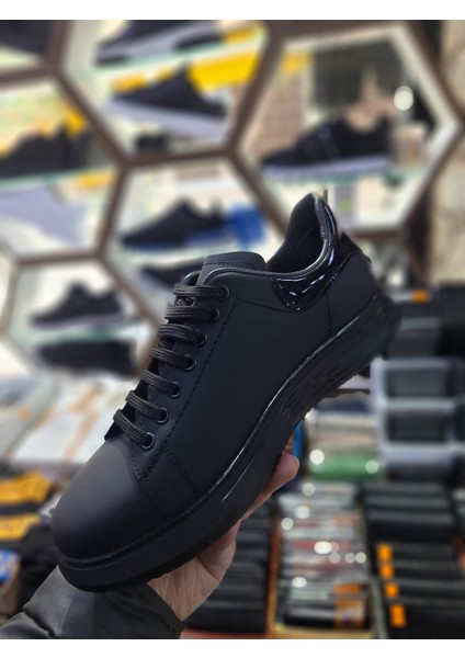 Siyah Mat Deri Su Geçirmez Comfort Mevsimlik-Kışlık Erkek Sneaker ayakkabı fırsatları