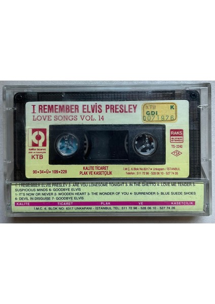 I Remember Elvis Presley Love Songs Kaset (Orijinal Dönem Kağıt Türk Baskı Kaset) fiyatları