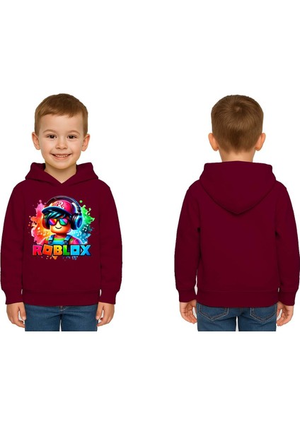 Unisex Roblox Baskılı Çocuk Swaetshirt Baskılı Kapüşonlu 3 Iplik Şardonlu