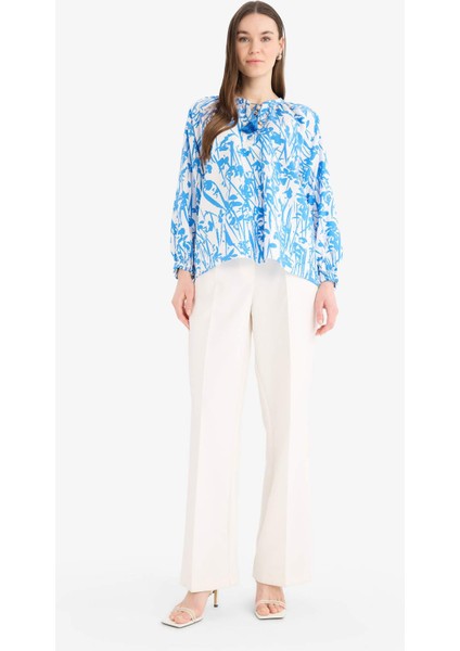 Relax Fit Bağcıklı Yaka Desenli Uzun Kollu Tesettür Gömlek Tunik E1100AX25HS