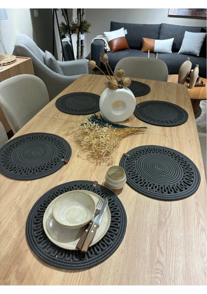 Hasır Görünümlü Jüt Amerikan Servis Servis Takımı Yıkanabilir Isıya Dayanıklı Jüt Antrasit 6 Parça