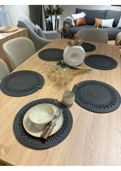Hasır Görünümlü Jüt Amerikan Servis Servis Takımı Yıkanabilir Isıya Dayanıklı Jüt Antrasit 6 Parça fiyatları