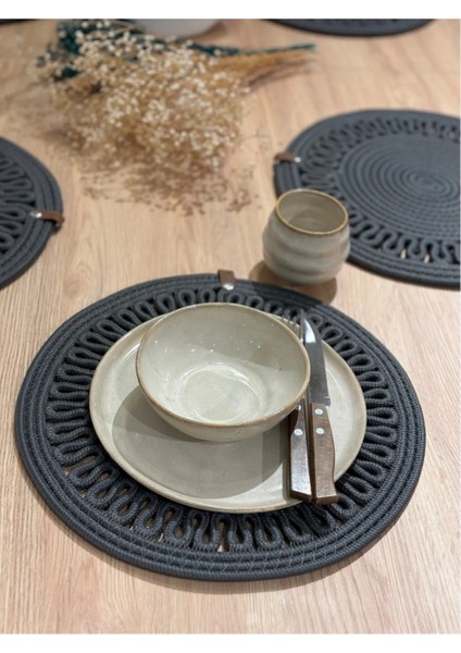 Hasır Görünümlü Jüt Amerikan Servis Servis Takımı Yıkanabilir Isıya Dayanıklı Jüt Antrasit 6 Parça modelleri