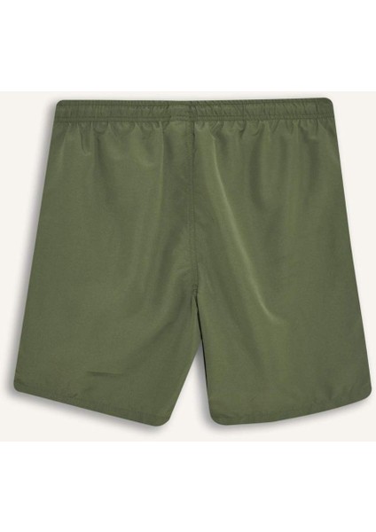 Regular Fit Kısa Boy Cepli File Astarlı Beli Bağcıklı Düz Hafif Kumaş Deniz Şortu