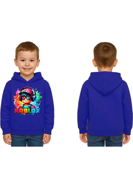 Unisex Roblox Baskılı Çocuk Swaetshirt Baskılı Kapüşonlu 3 Iplik Şardonlu