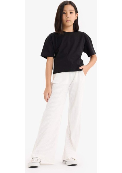 Kız Çocuk Beli Lastikli Fitilli Wide LegGeniş Paça Pantolon E1836A825SM