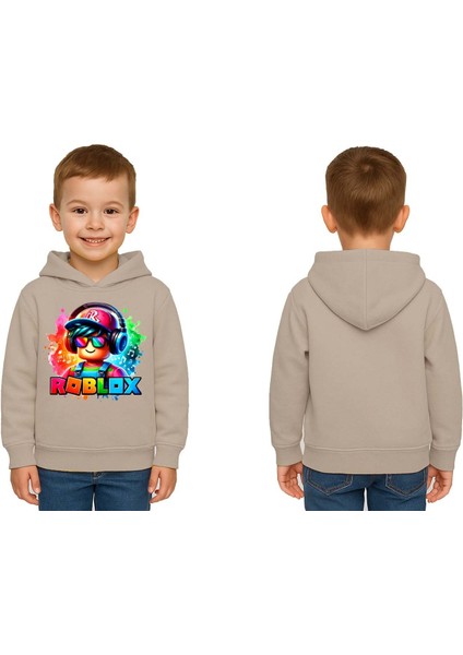 Unisex Roblox Baskılı Çocuk Swaetshirt Baskılı Kapüşonlu 3 Iplik Şardonlu