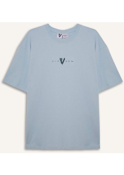 %100 Pamuk Vikings Comfort Regular Fit Rahat Kalıp Bisiklet Yaka Sırt Baskılı Kısa Kollu Tişört B8092AX25SP