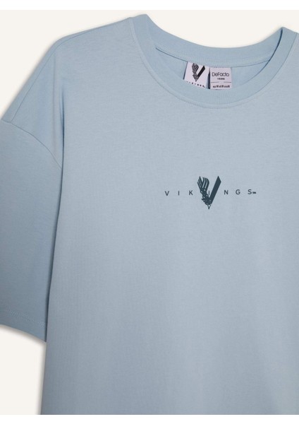 %100 Pamuk Vikings Comfort Regular Fit Rahat Kalıp Bisiklet Yaka Sırt Baskılı Kısa Kollu Tişört B8092AX25SP