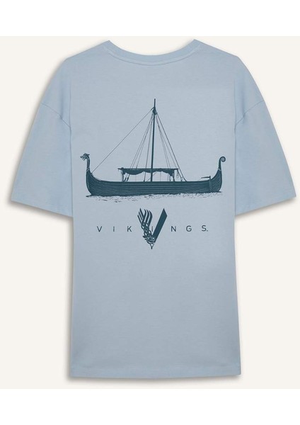 %100 Pamuk Vikings Comfort Regular Fit Rahat Kalıp Bisiklet Yaka Sırt Baskılı Kısa Kollu Tişört B8092AX25SP