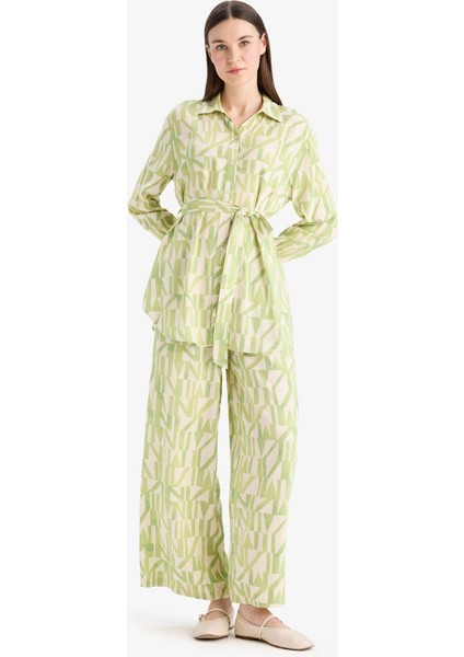 Wide Leg Geniş Bol Paça Desenli Viskon Pantolon