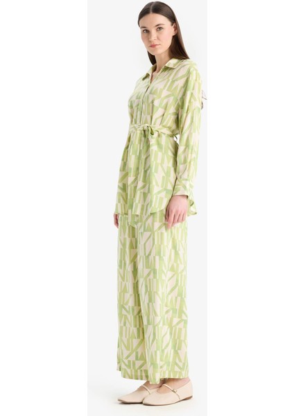 Wide Leg Geniş Bol Paça Desenli Viskon Pantolon