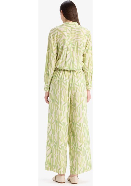 Wide Leg Geniş Bol Paça Desenli Viskon Pantolon