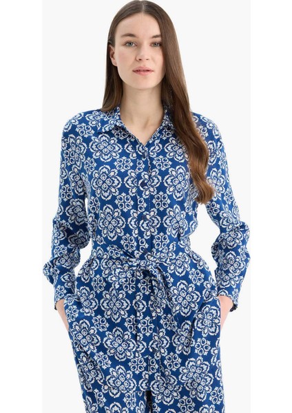 Relax Fit Desenli Viskon Uzun Kollu Tunik