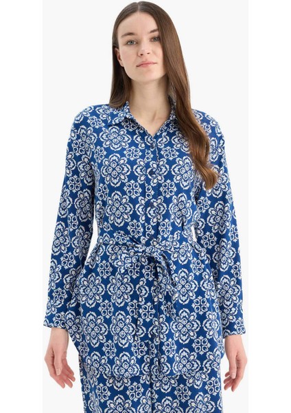 Relax Fit Desenli Viskon Uzun Kollu Tunik