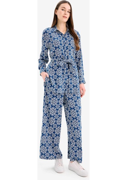 Wide Leg Geniş Bol Paça Desenli Viskon Pantolon