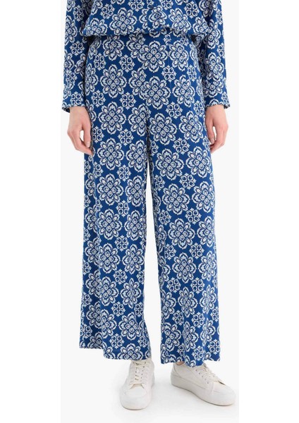 Wide Leg Geniş Bol Paça Desenli Viskon Pantolon