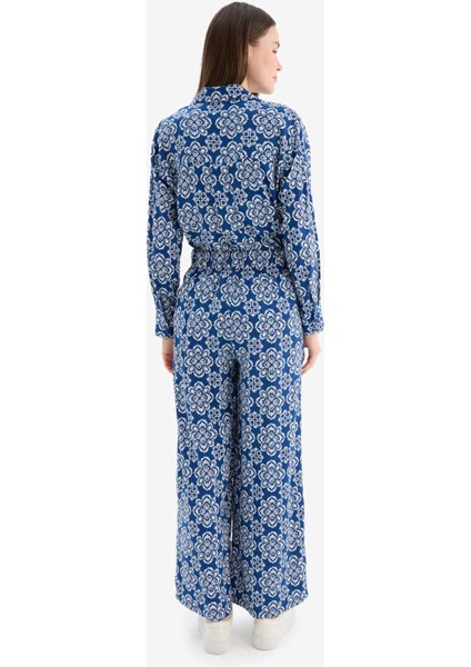 Wide Leg Geniş Bol Paça Desenli Viskon Pantolon