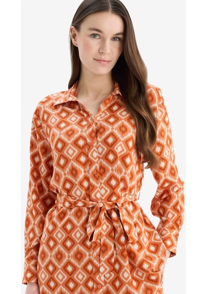 Relax Fit Desenli Viskon Uzun Kollu Tunik