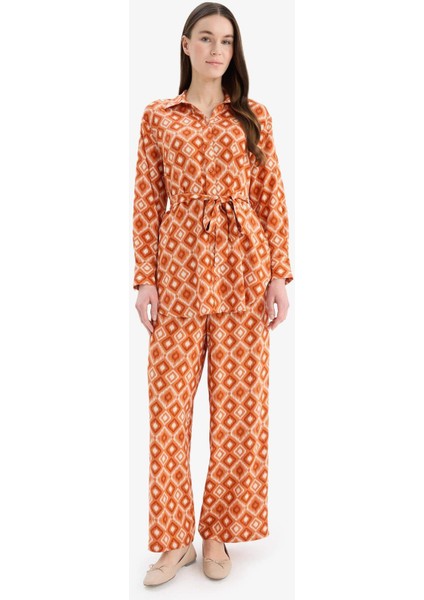 Relax Fit Desenli Viskon Uzun Kollu Tunik