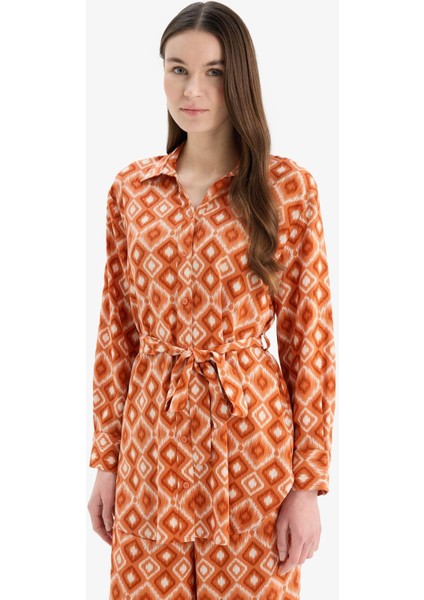 Relax Fit Desenli Viskon Uzun Kollu Tunik