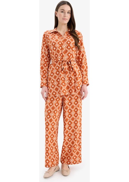 Wide Leg Geniş Bol Paça Desenli Viskon Pantolon