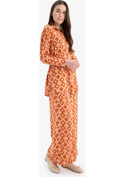 Wide Leg Geniş Bol Paça Desenli Viskon Pantolon