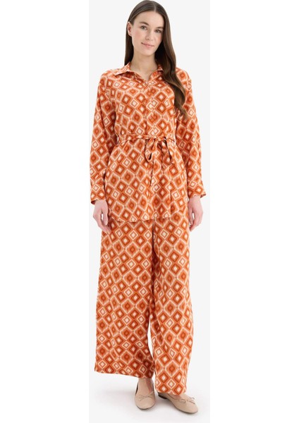 Wide Leg Geniş Bol Paça Desenli Viskon Pantolon