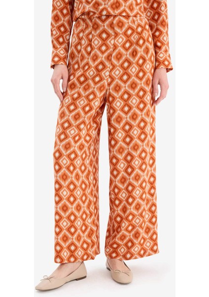 Wide Leg Geniş Bol Paça Desenli Viskon Pantolon