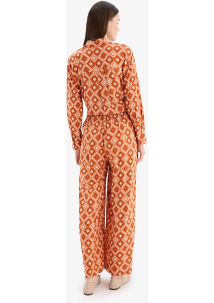 Wide Leg Geniş Bol Paça Desenli Viskon Pantolon