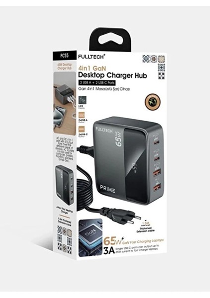 çınar ticaret 65w masaüstü 4 portlu hızlı şarj cihazı ıstasyonu 2xusb-a, 2xtype-c giriş,1,5 mt. kablo indirimleri