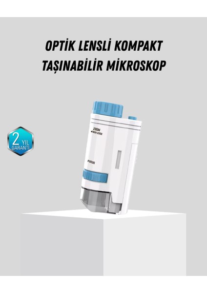 çınar ticaret taşınabilir mini mikroskop led ışıklı 80x–200x büyütmeli ve odak ayarlı