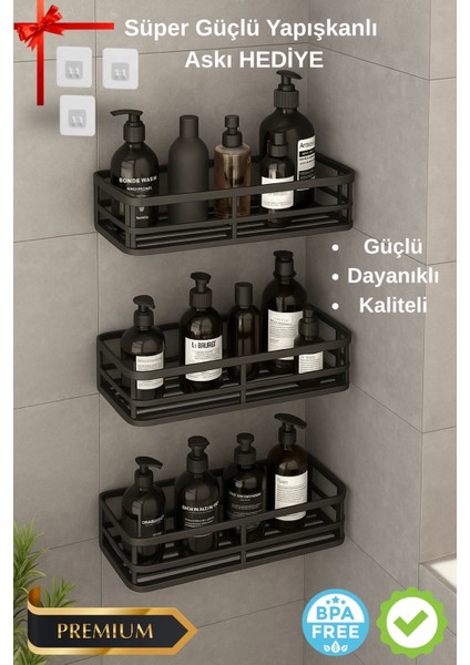 çınar ticaret 3 lü banyo düzenleyici organizer şampuanlık havlupan askısı havluluk siyah banyo duş mutfak rafı