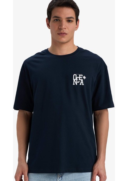 %100 Pamuk Comfort Fit Bisiklet Yaka Baskılı Kısa Kollu Tişört C4082AX25SM